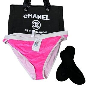 BASTA Crushed Florescent Pink Velvet High Leg Swim Bottoms